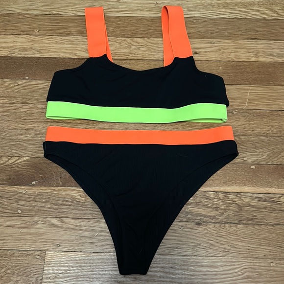 Neon and Black Colorblock Bikini Set - Picture 1 of 11